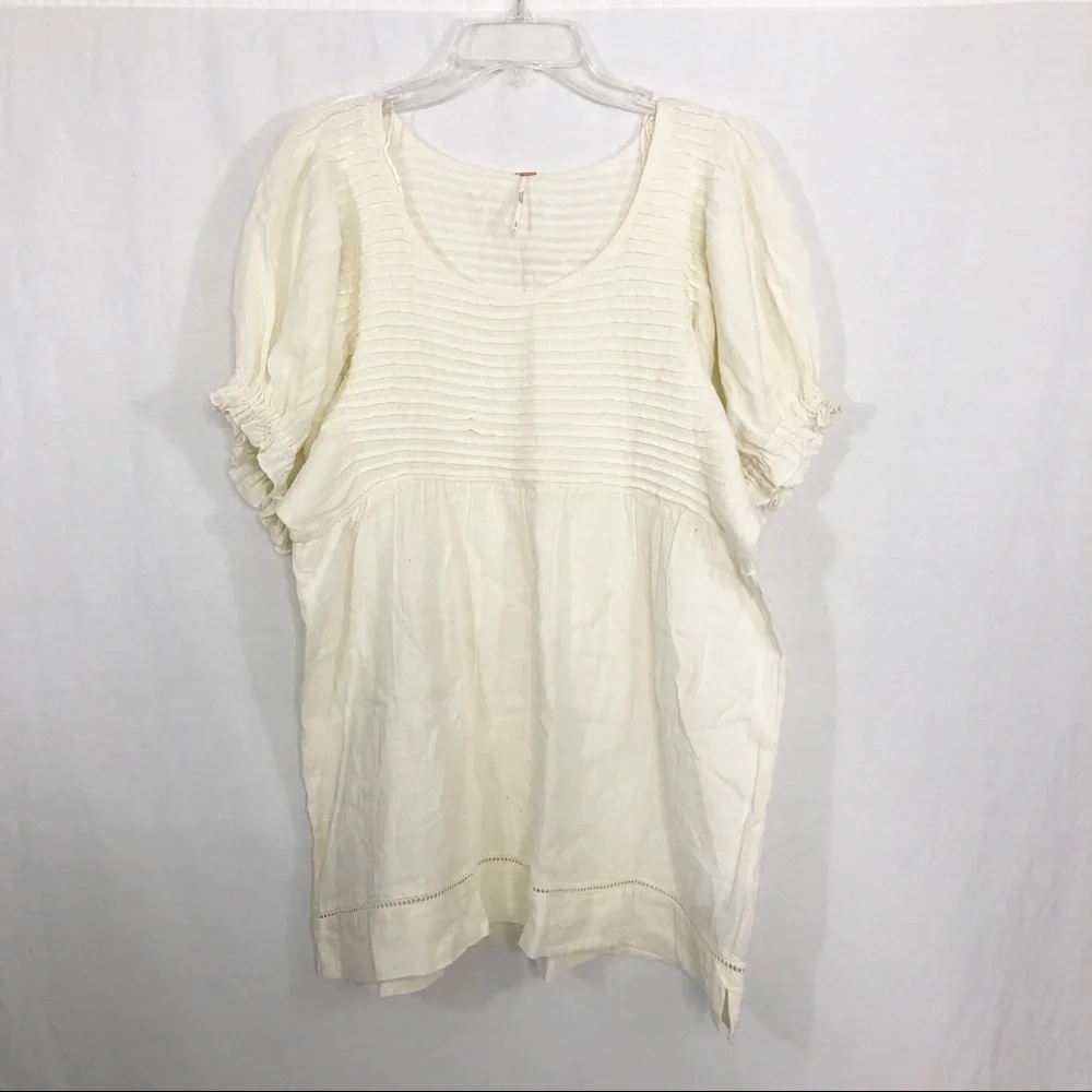 NEW Free People Linen Elsie Boho Cottage Core Mini Dress, Size Small, Cream